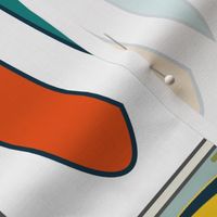 Retro Surf Vibes - Bold Orange and Teal Geometric Shapes - Vintage Beach Inspired Pattern for Stylish Apparel & Decor