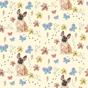 French bulldog and Butterflies Print