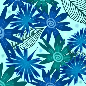 Sea blue tropical flowers leaf