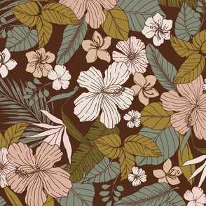 Tropical fabric Subdued hand drawn tropical flowers 