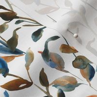Watercolor abstract leaves on white