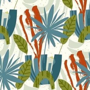 Brush colorful texture palm leaves, tropical floral art 
