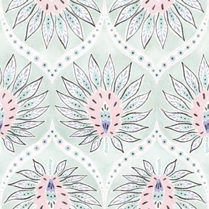 Bohemian Jungle Palms V2 (seaglass mint - cotton candy pink) medium // Petal Solids - Candy