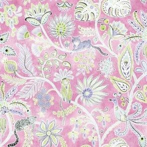 Bohemian Jungle Chintz (peony pink) medium // Petal Solids