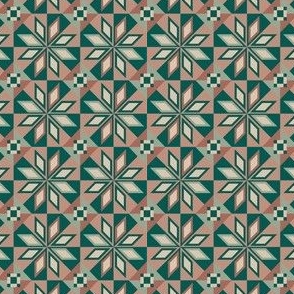 Nordic Vintage Tile // Normal scale // Retro Style Teal Marsala Background  
