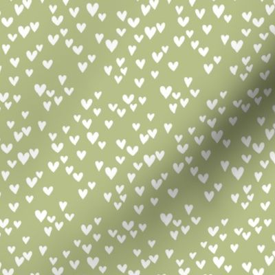 Sweet summer lovers and color pop hearts messy heart design basic minimalist boho design white on light olive green SMALL