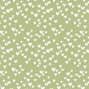 Sweet summer lovers and color pop hearts messy heart design basic minimalist boho design white on light olive green SMALL