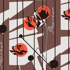 Bold Geometric Illustration - Inked Poppies - Abstract Artwork - Retro Colorway