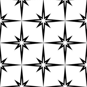 Retro Star Seamless Pattern Black on White