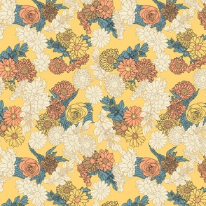 70's Soft Retro Floral - Yellow