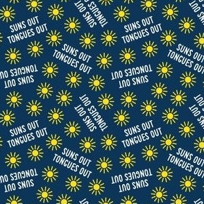(small scale) suns out tongues out -  tossed  - fun summer dog fabric - dark blue - C22