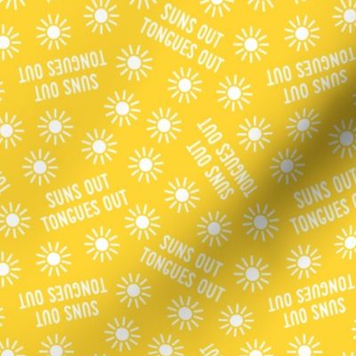 suns out tongues out -  tossed  - fun summer dog fabric - yellow  - C22