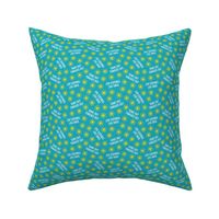 (small scale) suns out tongues out -  tossed  - fun summer dog fabric - teal  - C22