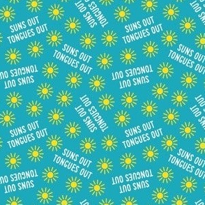 (small scale) suns out tongues out -  tossed  - fun summer dog fabric - teal  - C22