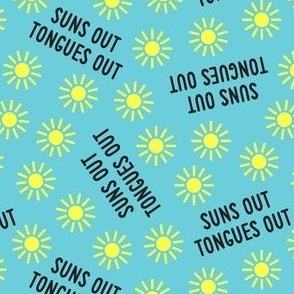 suns out tongues out -  tossed  - fun summer dog fabric - blue/yellow - C22