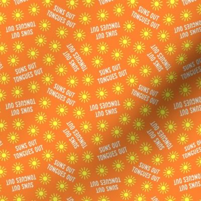 (small scale) suns out tongues out -  tossed  - fun summer dog fabric - orange - C22