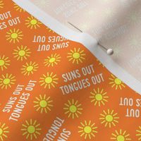 (small scale) suns out tongues out -  tossed  - fun summer dog fabric - orange - C22