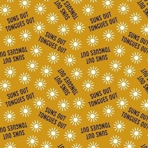(small scale) suns out tongues out -  tossed  - fun summer dog fabric - gold - C22