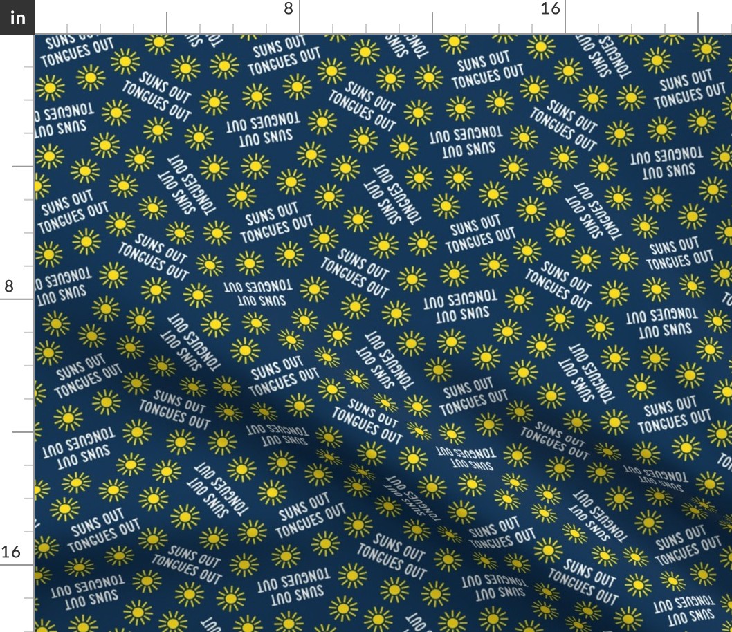 suns out tongues out -  tossed  - fun summer dog fabric - dark blue - C22