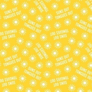 (small scale) suns out tongues out -  tossed  - fun summer dog fabric - yellow - C22