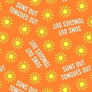 suns out tongues out -  tossed  - fun summer dog fabric - orange - C22