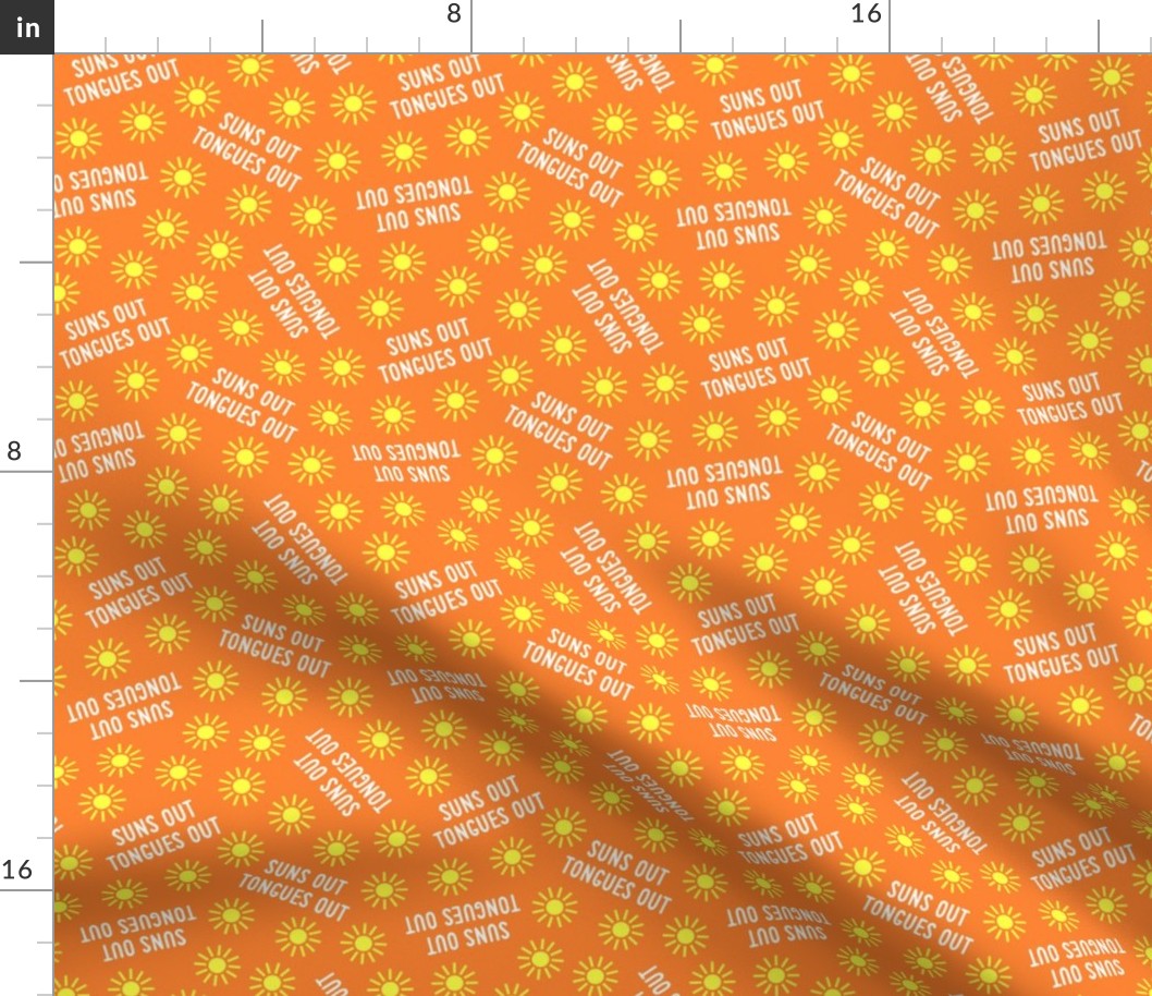 suns out tongues out -  tossed  - fun summer dog fabric - orange - C22