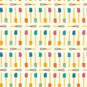 Blender Bright Colorful Kitchen Spatulas and Whisks in Horizontal  Stripe Pattern on Cream Ground  Non Directional