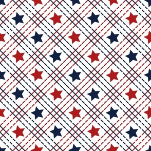 Large // Fourth of July Plaid Stars and Stripes - White