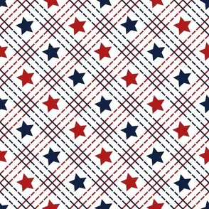 Medium // Fourth of July Plaid Stars and Stripes - White