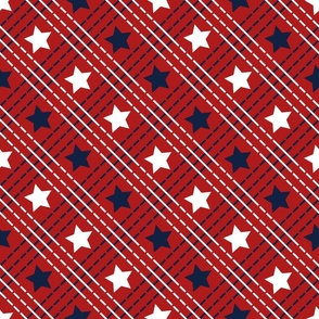 Large // Fourth of July Plaid Stars and Stripes - Red