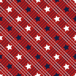 Medium // Fourth of July Plaid Stars and Stripes - Red