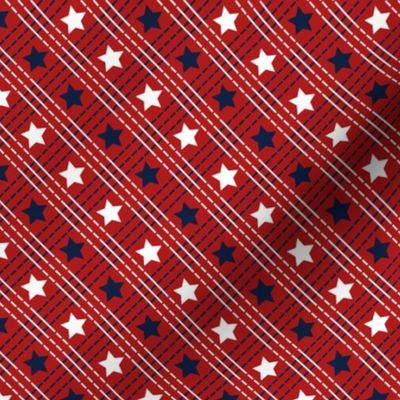 Small // Fourth of July Plaid Stars and Stripes - Red