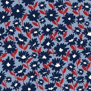 Small // 4th of July Flowers: Minimalist Hand Painted Florals - Blue