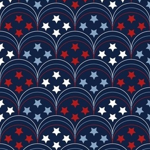 Medium // 4th of July:  Red, White and Blue Scallops and Stars - Dark Blue