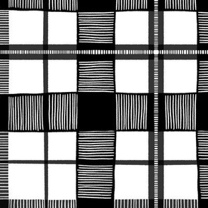 Black And White Hand-Drawn Tartan - Medium