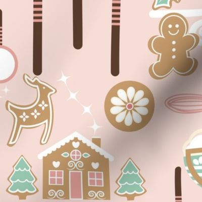 Baking Christmas / Gingerbread Cookies Houses Cupcakes / Food Dessert / Pink / Large