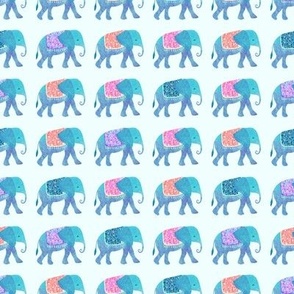Elephants in a row-light blue