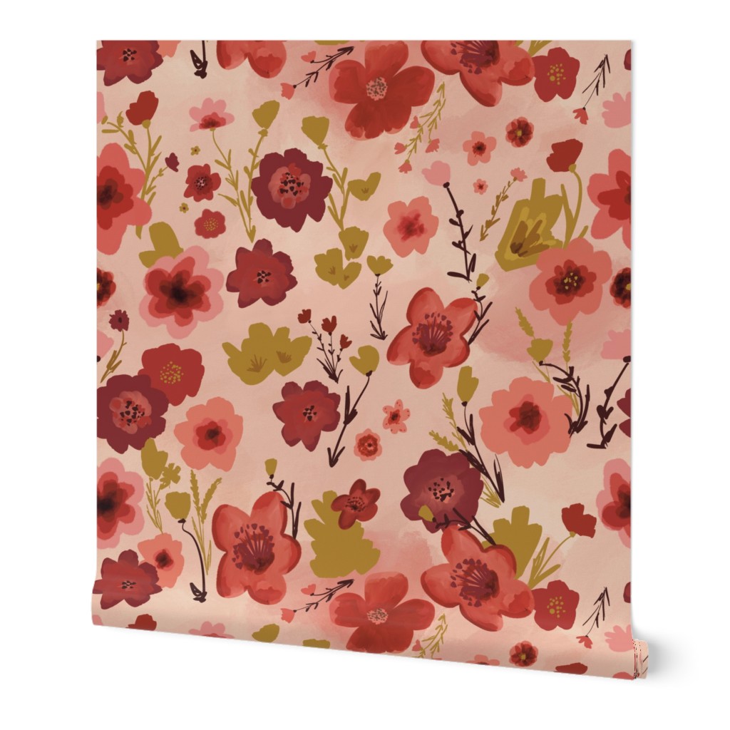 Pink-red-gold floral