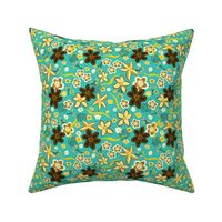 Turquoise floral with yellow daisies