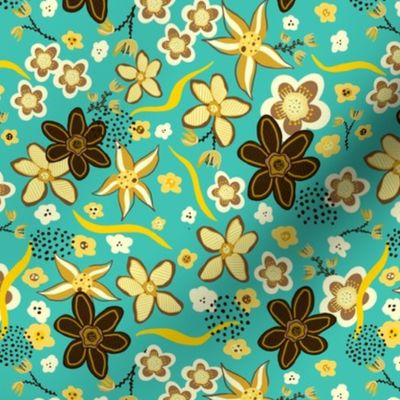 Turquoise floral with yellow daisies