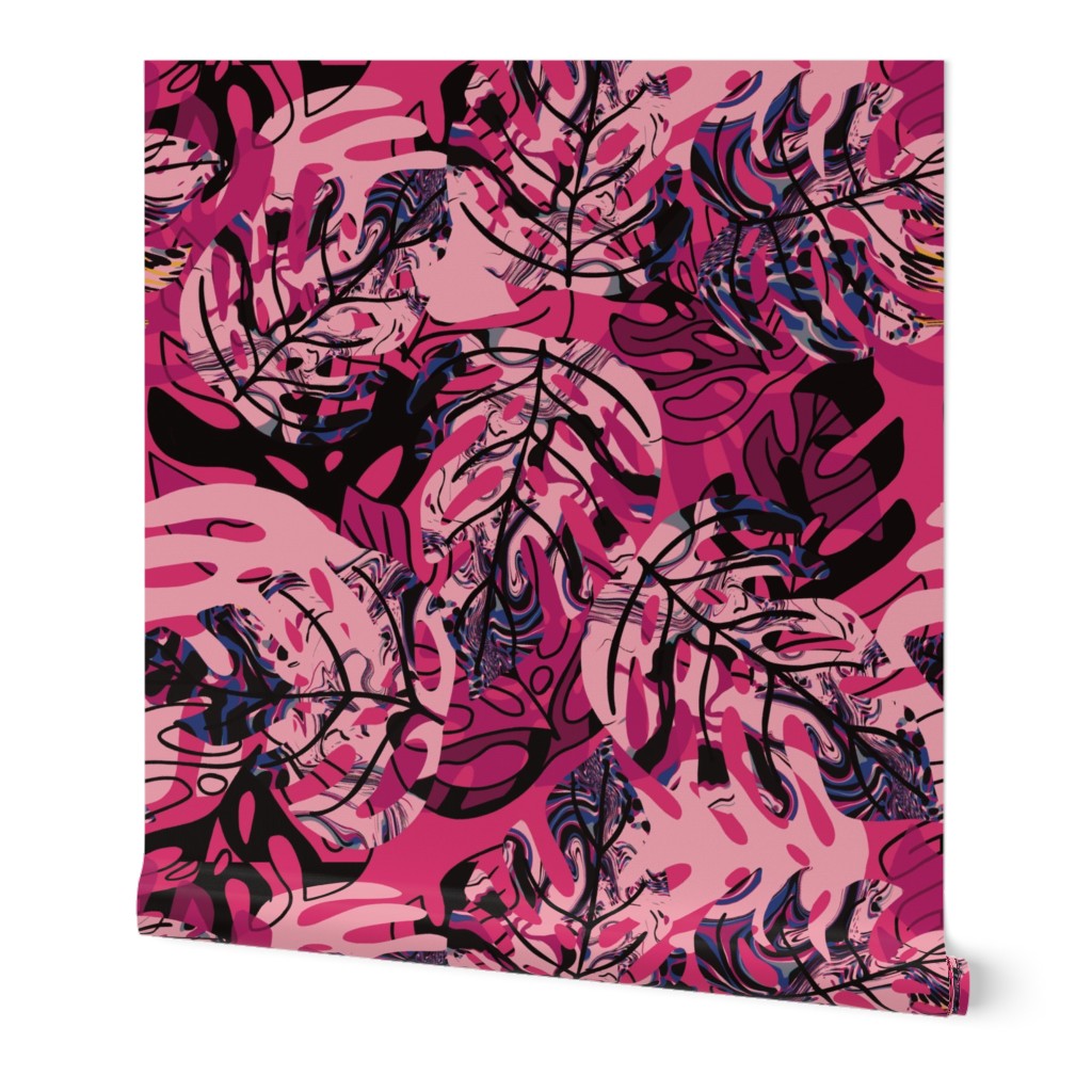 Tropical leaves bright pink