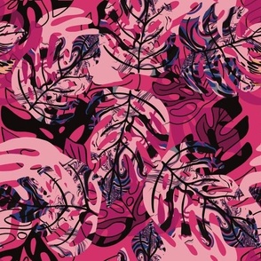 Tropical leaves bright pink