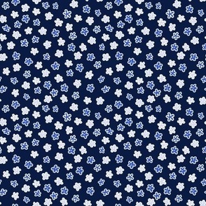 Tiny Blue Gray Blue and White Flowers on Midnight Blue