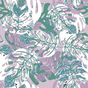 Lavender Teal Monstera Leaves