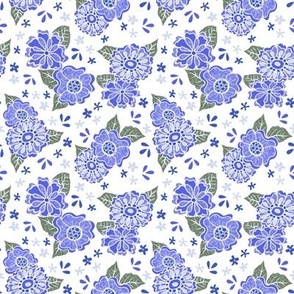 Lavender Blue Wonky Flowers on White