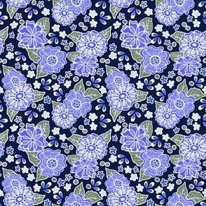 Lavender Blue Wonky Flowers on Midnight Blue