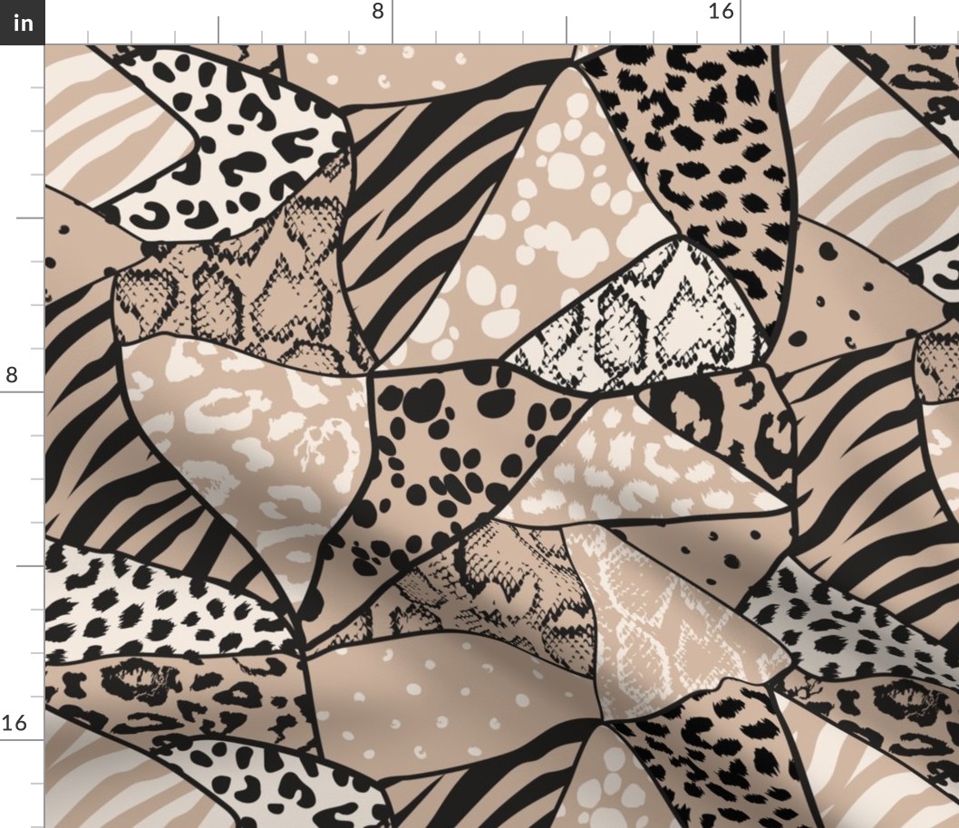 Modern animal print patchwork-ecru beige