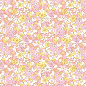 Malibu retro flowers Regular scale pink orange yellow by Jac Slade