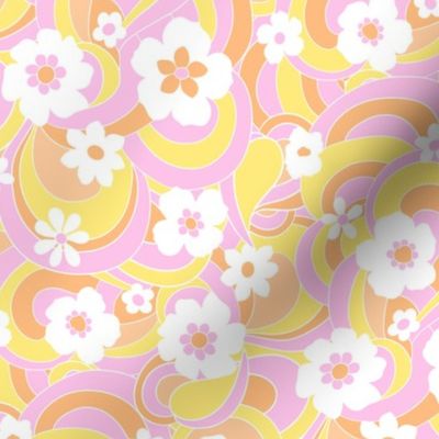 Malibu Beach summer retro floral rainbow swirl Regular Scale Yellow pink orange by Jac Slade