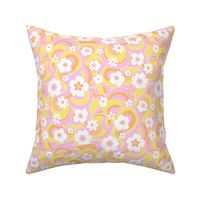 Malibu Beach summer retro floral rainbow swirl Regular Scale Yellow pink orange by Jac Slade